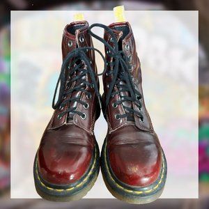Dr. Martens Vegan 1460 8-Eye Cherry Red Oxford Rub Off Boots - Women's US5